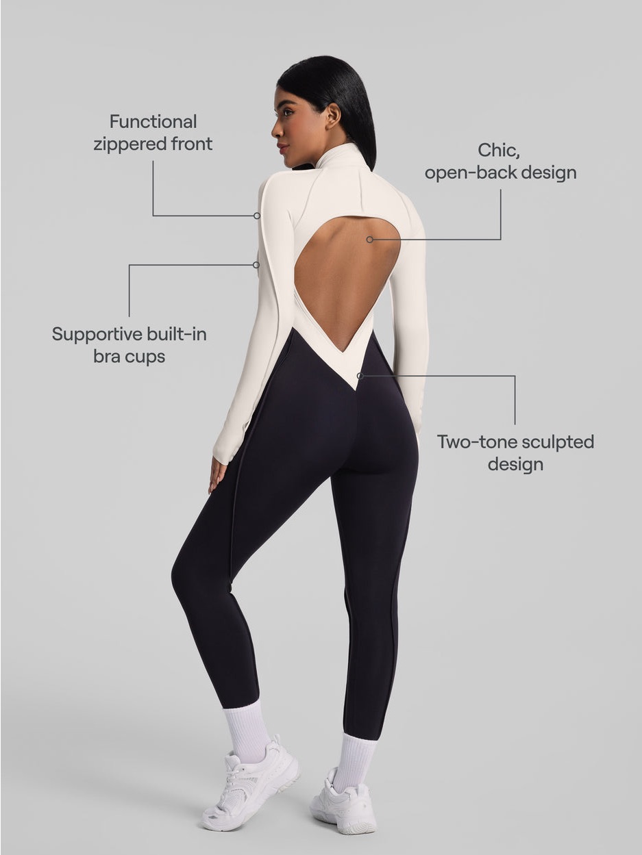Nwt Bttrm Better Me Two-Tone Full-Length Catsuit Cream Black Xxl — image 5 of 8
